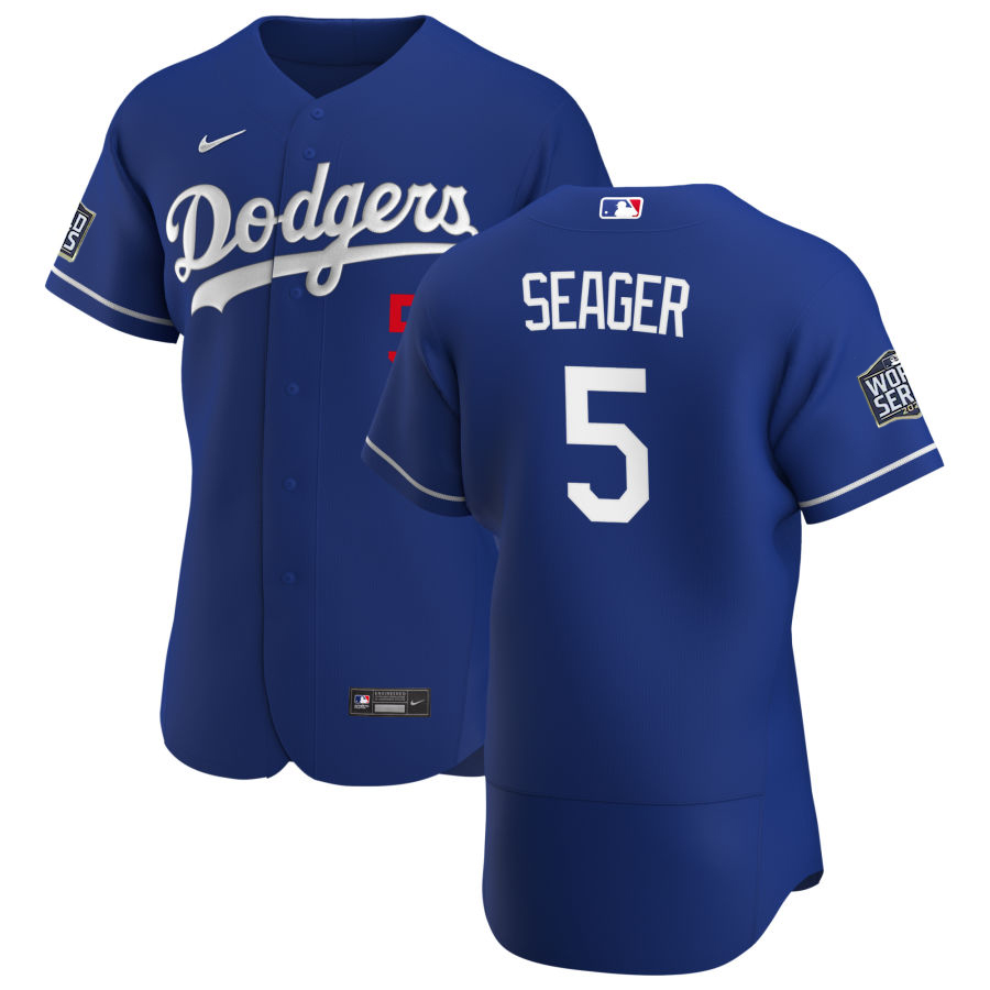 Los Angeles Dodgers 5 Corey Seager Men Nike Royal Alternate 2020 World Series Champions Authentic Player MLB Jersey